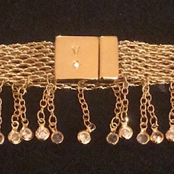 Vince Camuto Gold Crystal Fringe Mesh Bracelet with Magnetic Closure - Picture 6 of 7